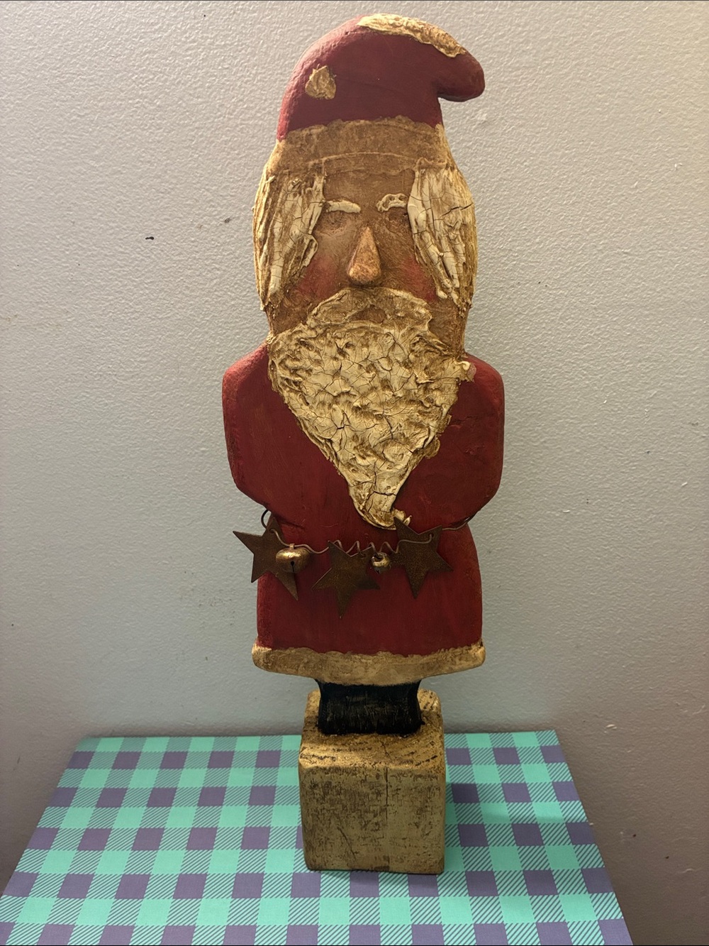 Handcrafted Red Santa Holiday Decoration - Wood Carved